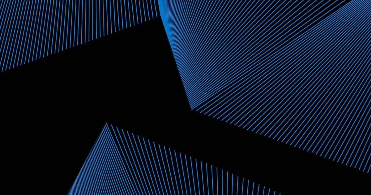Abstract image featuring diagonal black shapes intersected by thin, glowing blue lines on a dark background, creating a geometric and futuristic pattern.