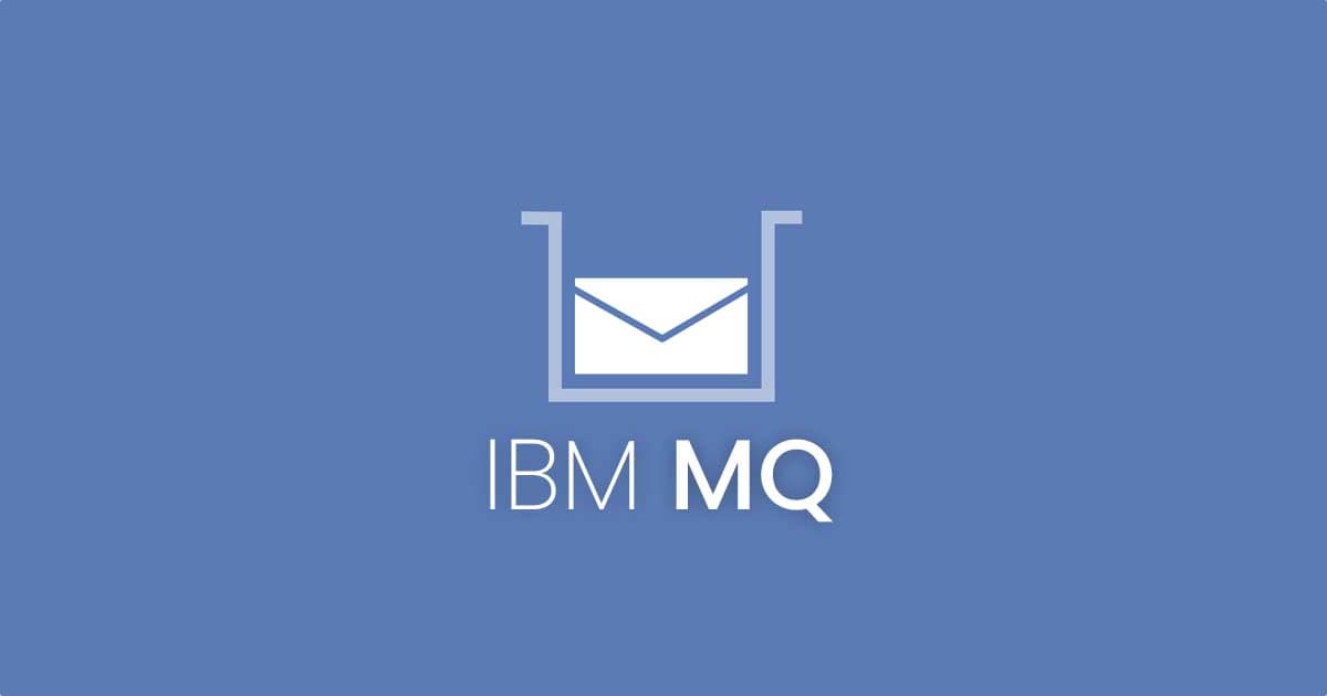 IBM MQ logo on a blue background, featuring a white envelope icon inside a box above the text IBM MQ in white.