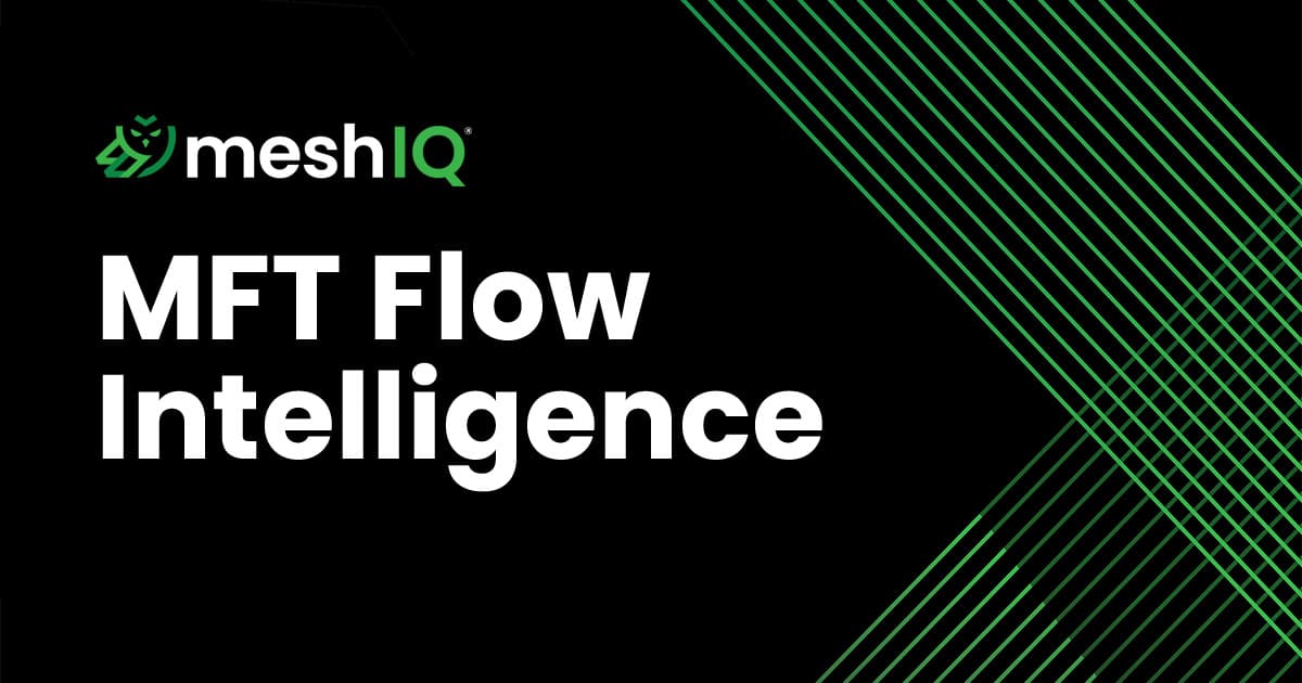 MFT Flow Intelligence by meshIQ with a black background and green striped design.