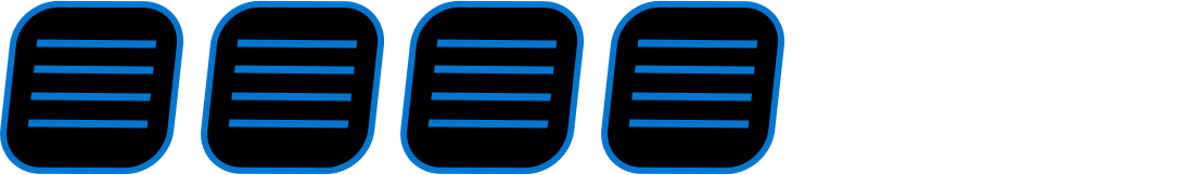 Four black rounded rectangles with blue outlines and horizontal blue lines inside, arranged in a row from left to right. Three white arrows point rightward from the rectangles, fading into the background.