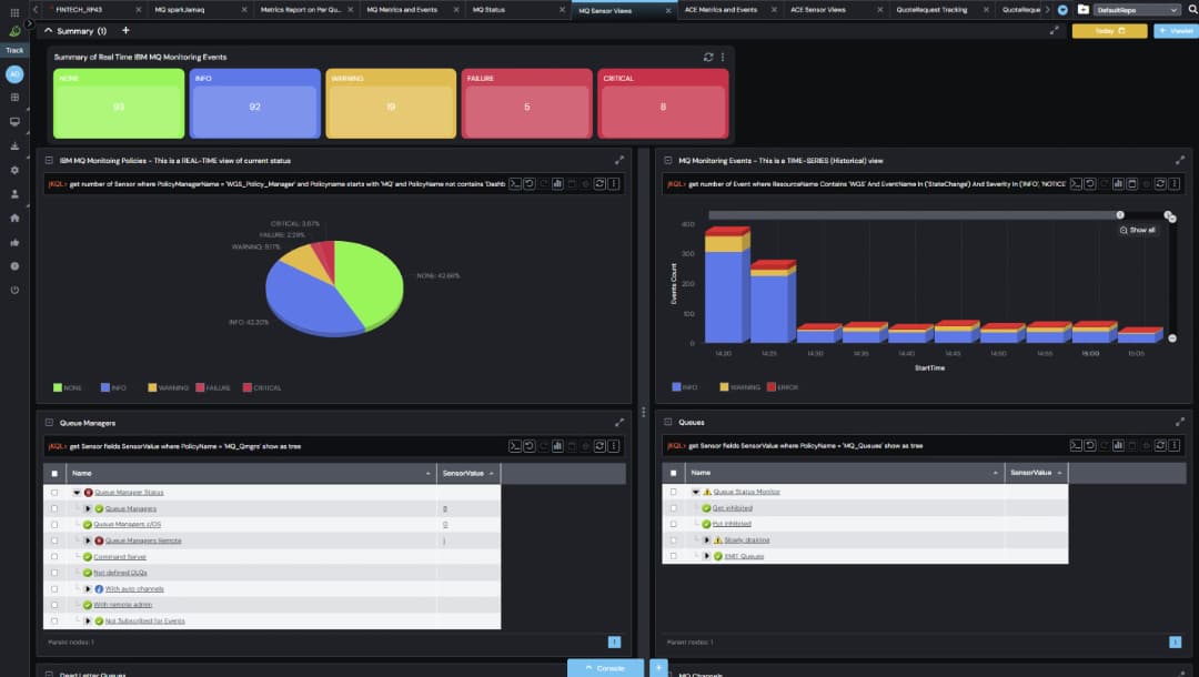 A screenshot of a RabbitMQ Queue Monitor displaying various metrics related to message queues, including pending messages, total message counts for different queues (e.g., task_queue, shipment_queue), and memory usage statistics. The interface shows data for several queues, with indications of unacknowledged messages and metrics updates. The overall layout includes graphs and text data organized into a structured format on the screen.